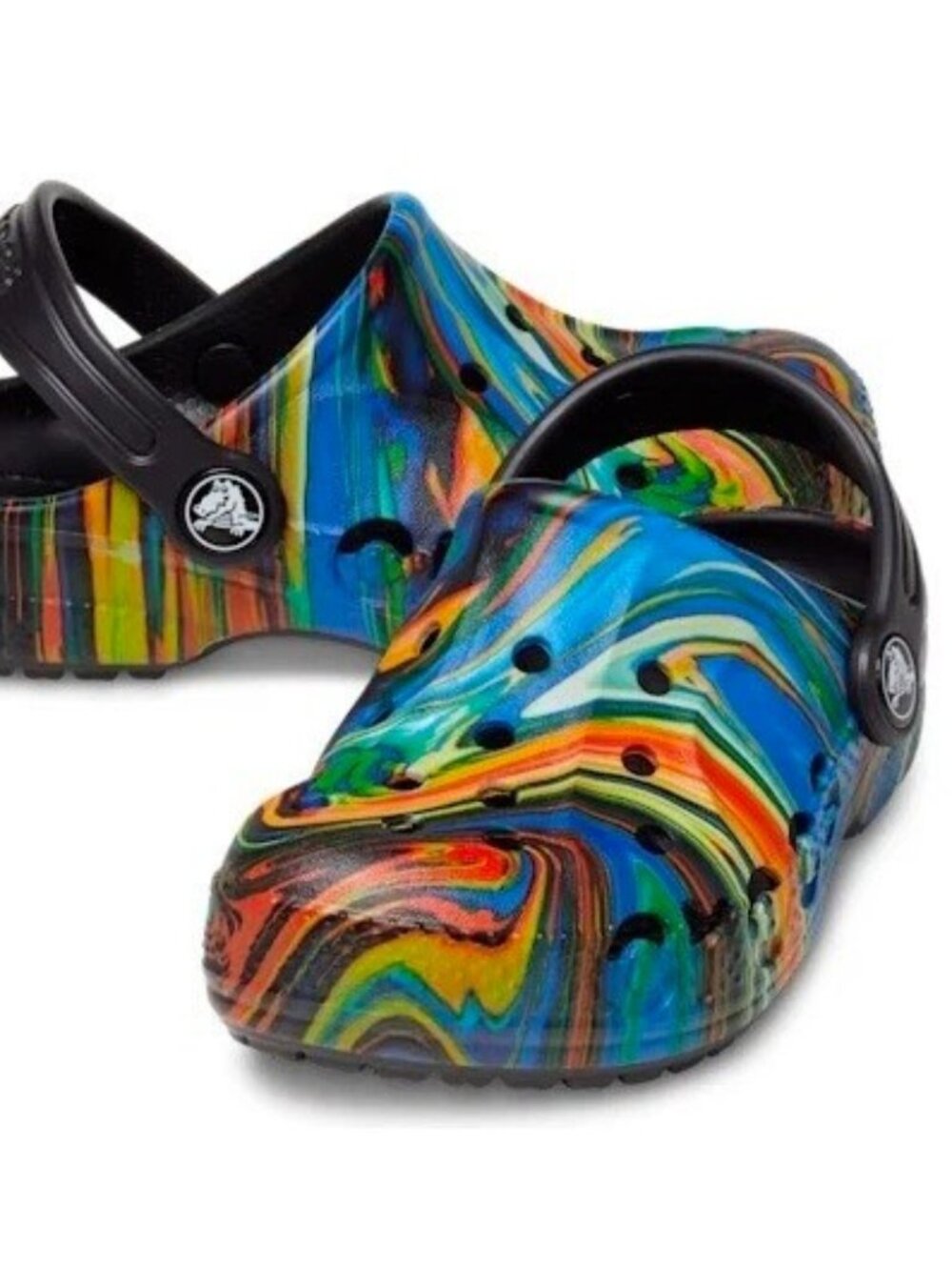 Crocs Baya Unisex Kids Multi-Colored Graphic Printed T-Back Clog SZ 4